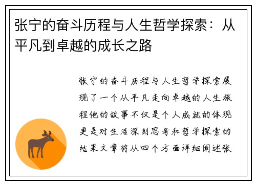 张宁的奋斗历程与人生哲学探索：从平凡到卓越的成长之路